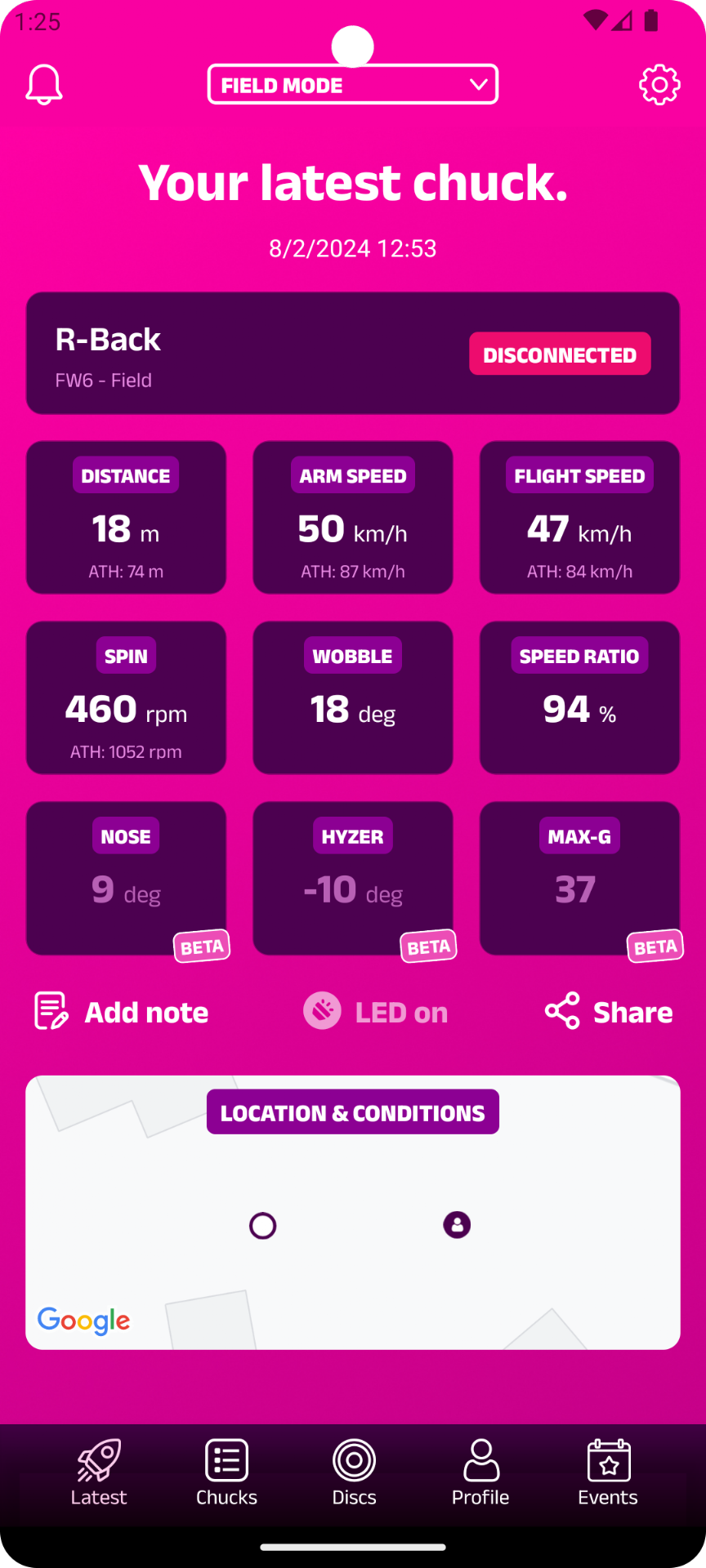 GameProofer-appen – skärmdump GPS/spårning